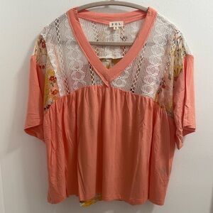 POL Coral and Floral Lace Top